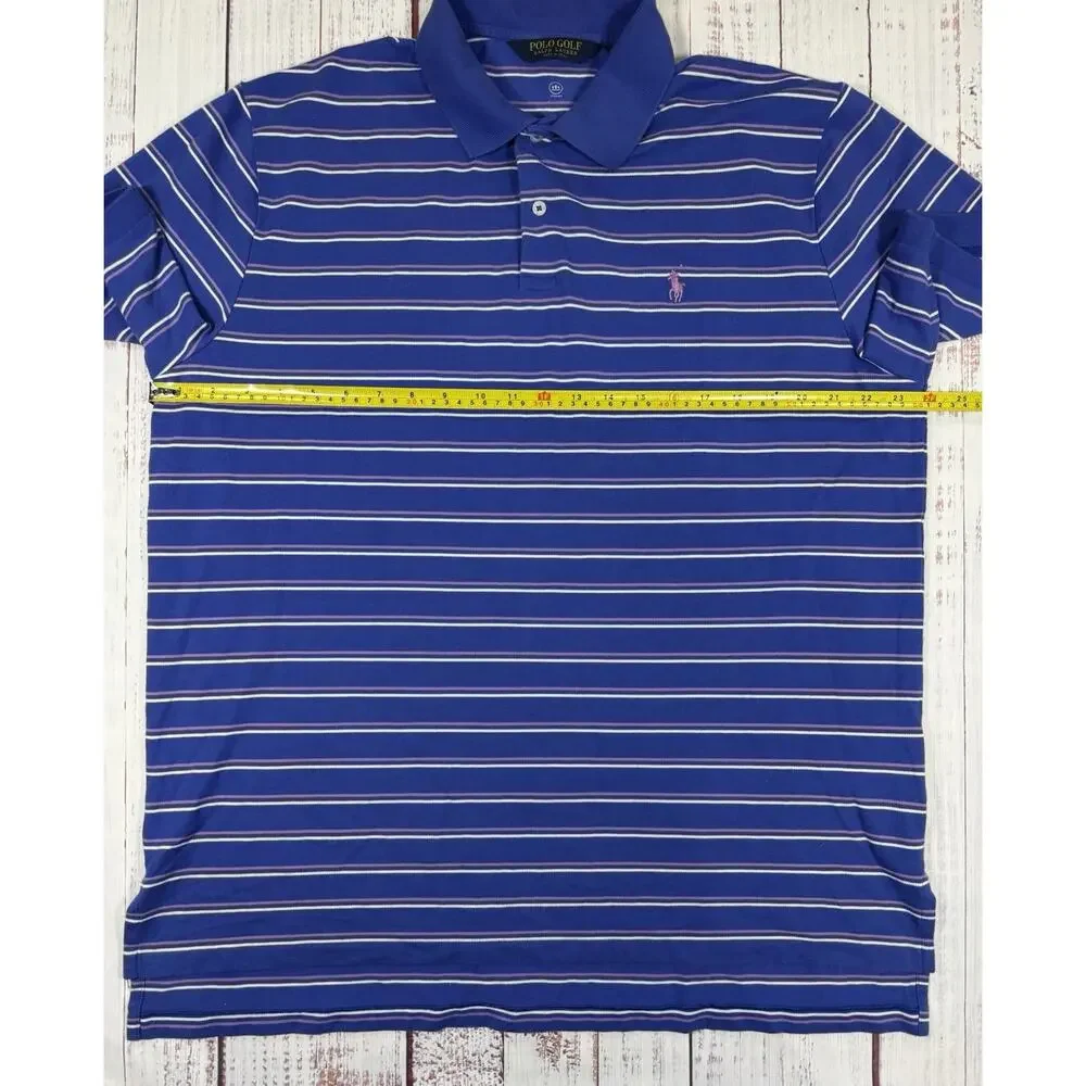 Polo Golf Ralph Lauren Polo Shirt Men XXL 2XL Blue Striped Short Sleeve Wicking
